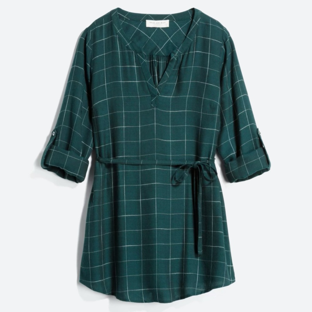 Dark green plaid maternity blouse in GUC